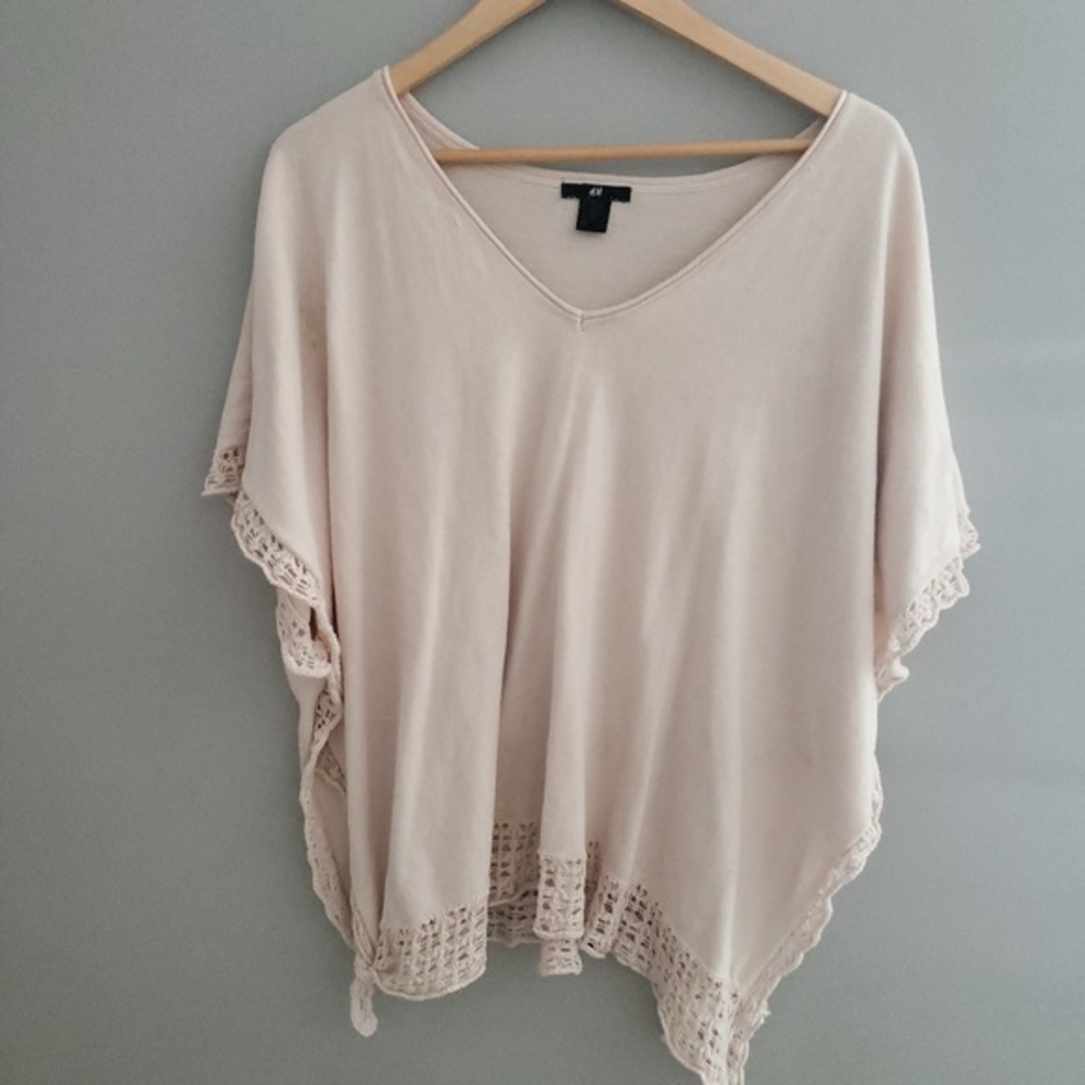 H&M cream shrug with crotched lace hem